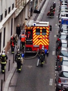 Two trucks and about a dozen firemen came in search of a fire.