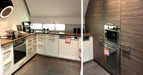 A kitchen designed to fit under the ubiquitous pitched roofs of Paris apartments. So much storage and convenience in a small space.