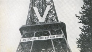 Eiffel Tower, 1940. The banner says, "Germany Victorious on All Fronts." Meant to demoralize Parisians, it just fired them up. The French had cut the cables to the elevators so the Germans had to climb to hang these. rarehistoricalphotos.com