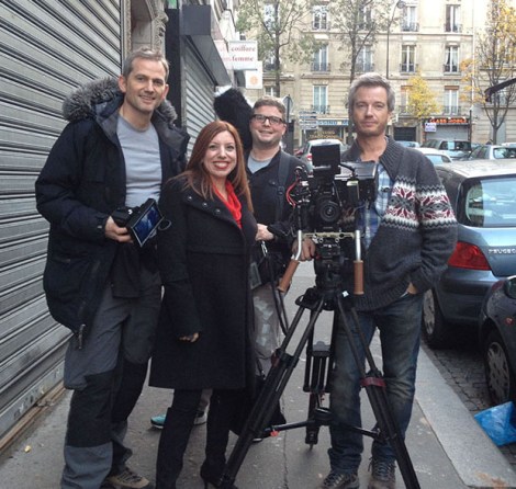 With the crew from London in Montmartre: l to r: Director, David Holroyd; Sound, Joe Saunders; Cameraman, Mike Hodder. Yes, I know, they were super cute.