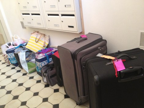 Clothes, groceries, computers and books—the stuff of a nomadic writer.