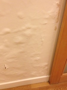 Bubbling from the leak crawls up the wall.