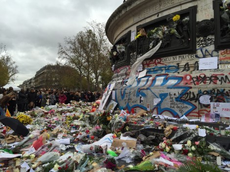 The growing memorial at Place de la Republique. ©Lisa Anselmo