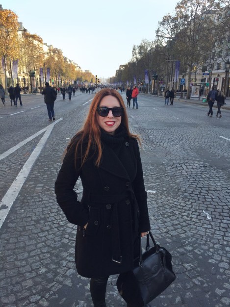 Standing on the Champs-Elysées, which was closed to traffic this day.
