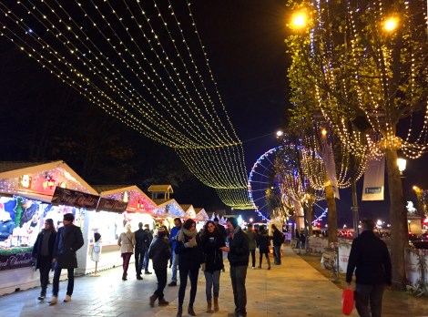 The lights of the market after dark.