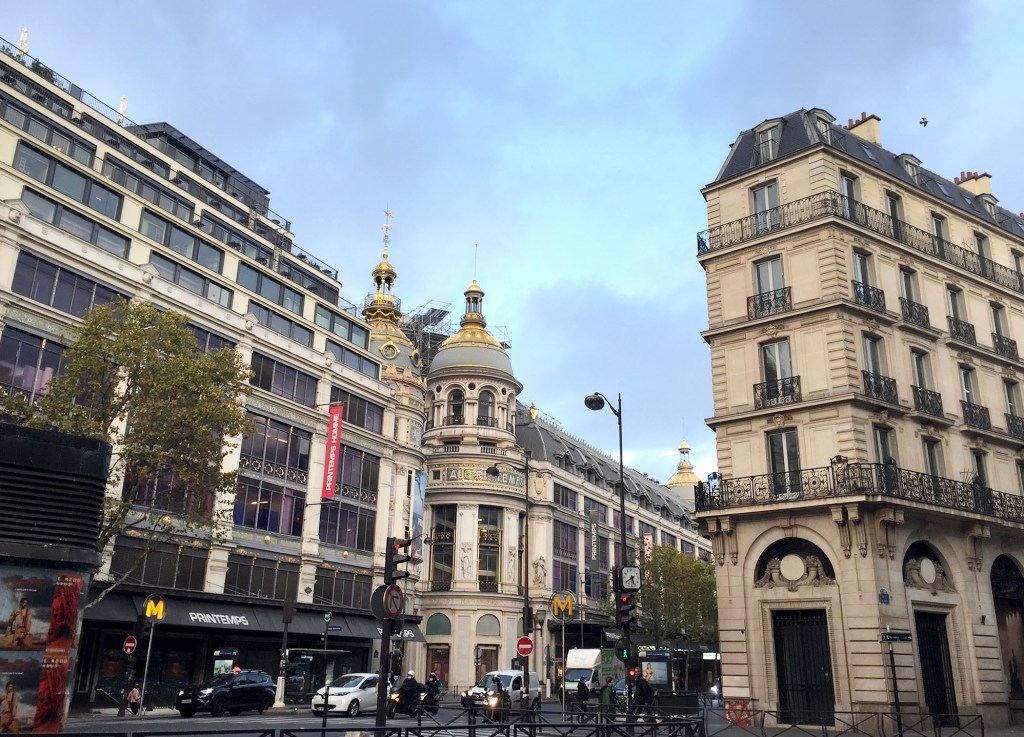 Printemps Department store on an empty Boulevard Haussmann during Lockdown in Paris