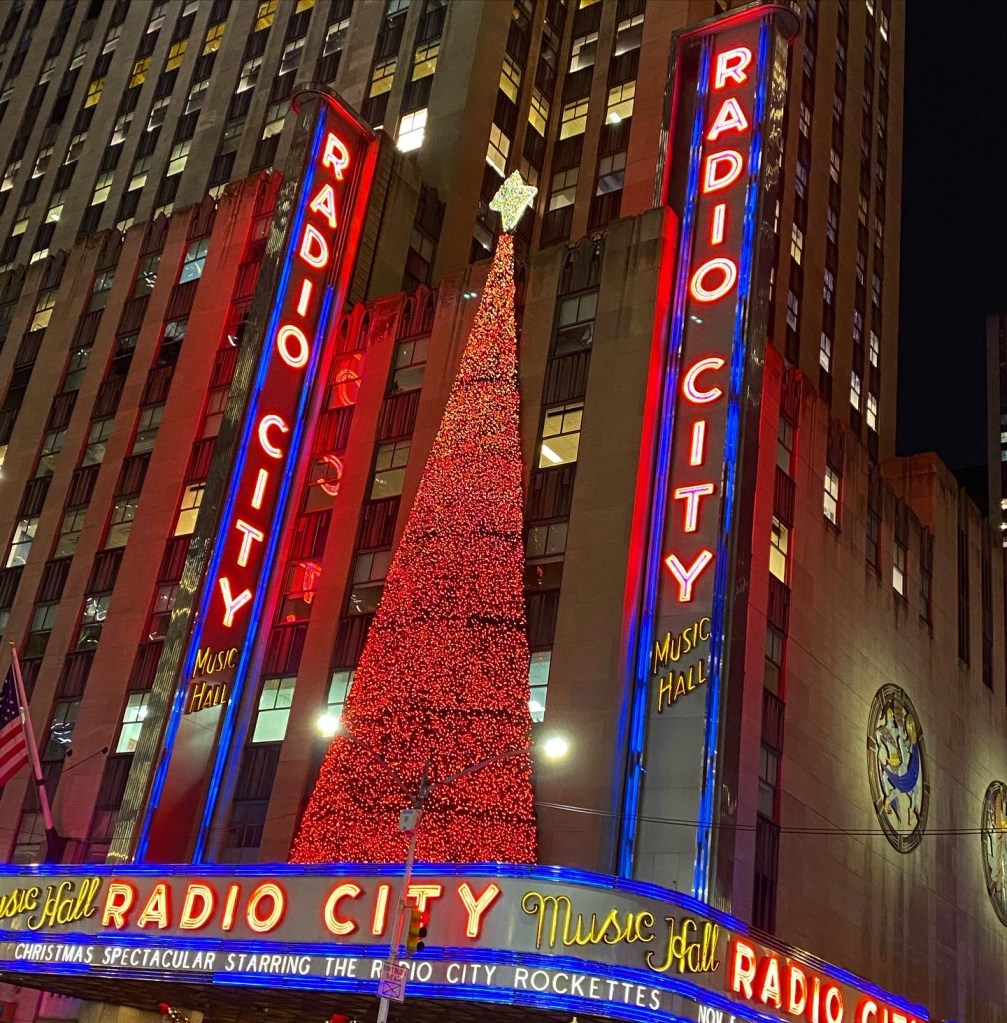 Radio City Music Hall lit up for Christmas